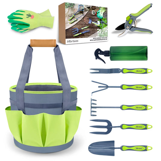 Ultimate 9-Piece Garden Tools Set with Tote Bag, Gloves, and Pruner - Perfect Gardening Gifts for Enthusiasts!