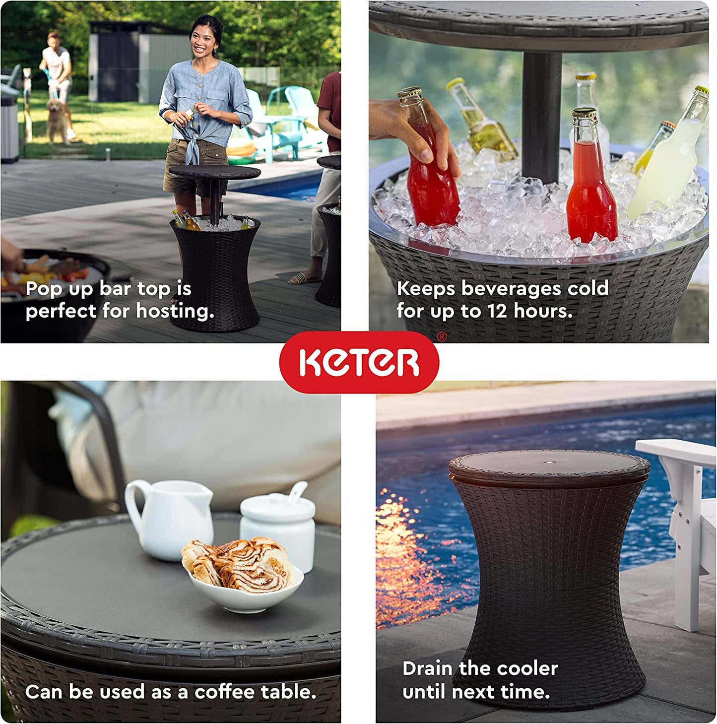 Elevate Your Outdoor Experience with the Pacific Cool Bar - Stylish Espresso Brown Beverage Cooler & Patio Table