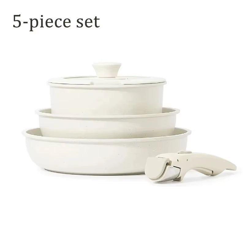 Versatile Nonstick Kitchen Cookware Set with Removable Handle - Safe and Eco-Friendly Pots and Pans for All Stovetops