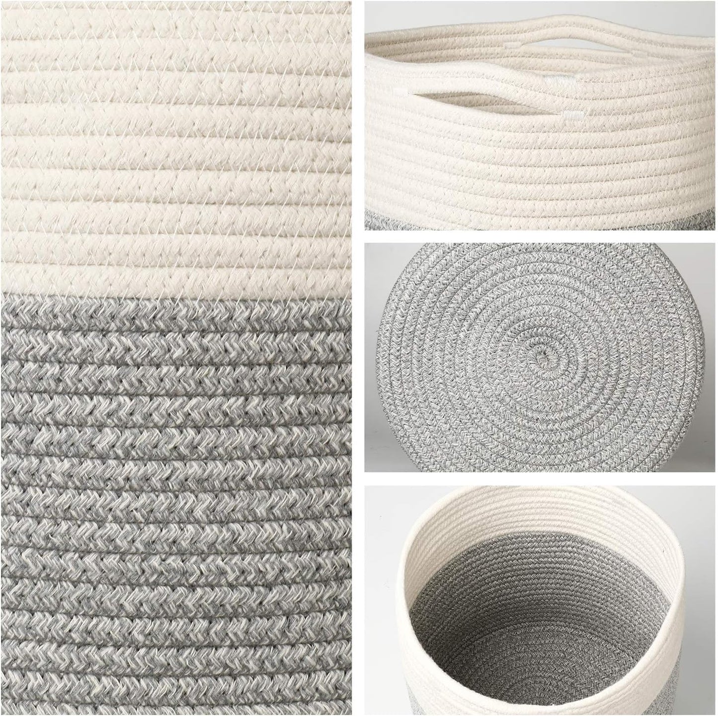 Chic White Grey Striped Cotton Rope Plant Basket - Ideal for 10" Indoor Flower Pots & Stylish Home Storage Solution - 11" x 11"