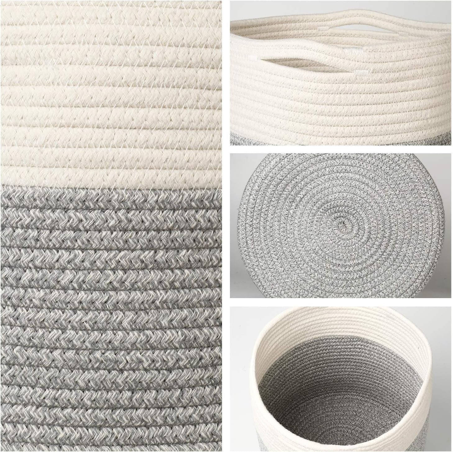 Chic White Grey Striped Cotton Rope Plant Basket - Ideal for 10" Indoor Flower Pots & Stylish Home Storage Solution - 11" x 11"