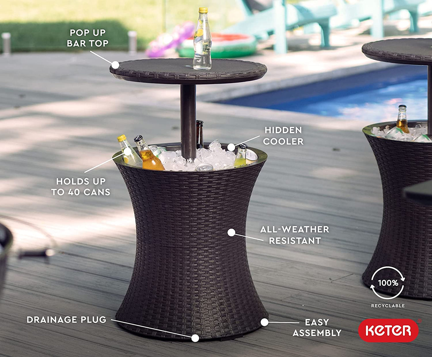 Elevate Your Outdoor Experience with the Pacific Cool Bar - Stylish Espresso Brown Beverage Cooler & Patio Table