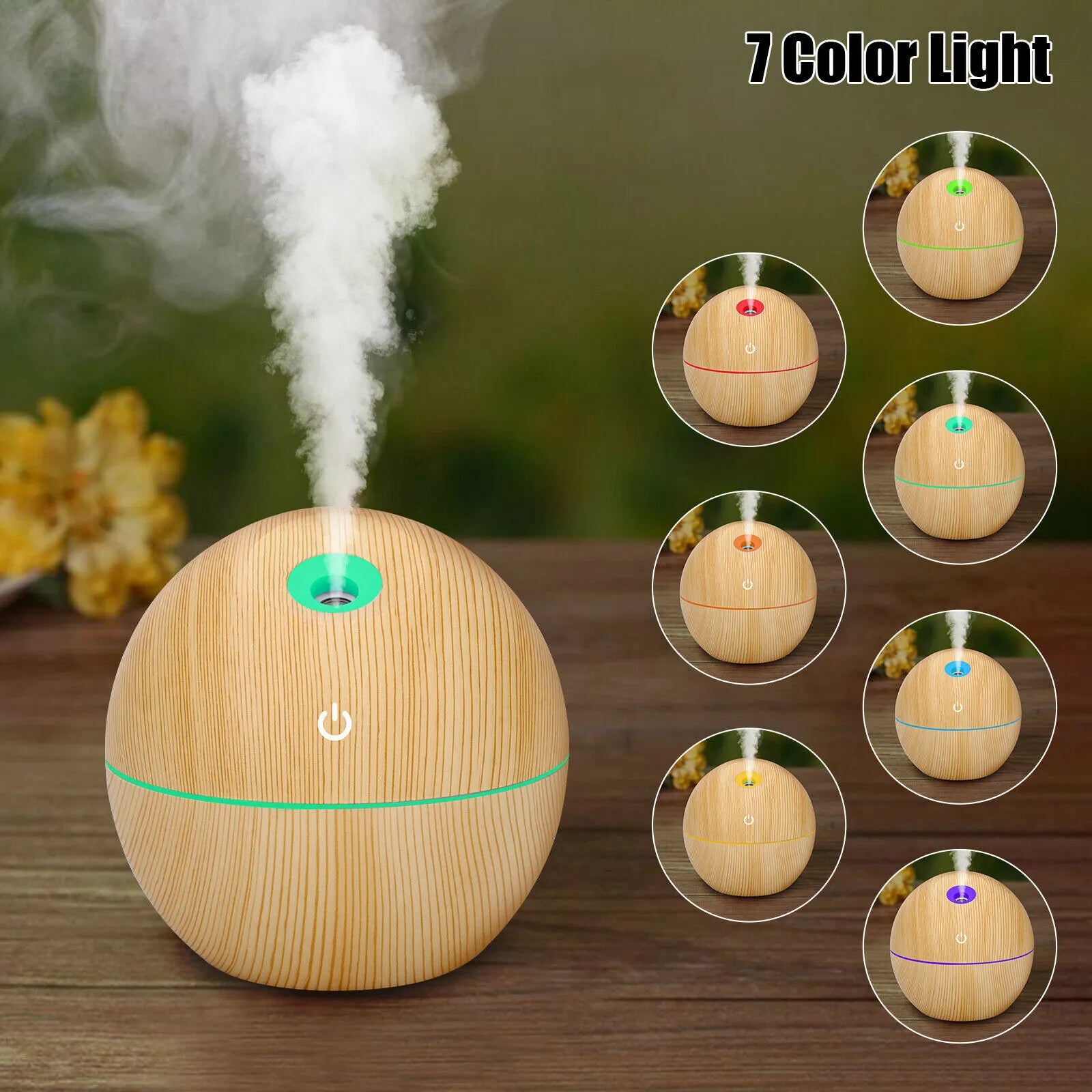 Revitalize Your Space with the USB Aroma Humidifier - Ultrasonic Essential Oil Diffuser with 7 Color LED Light