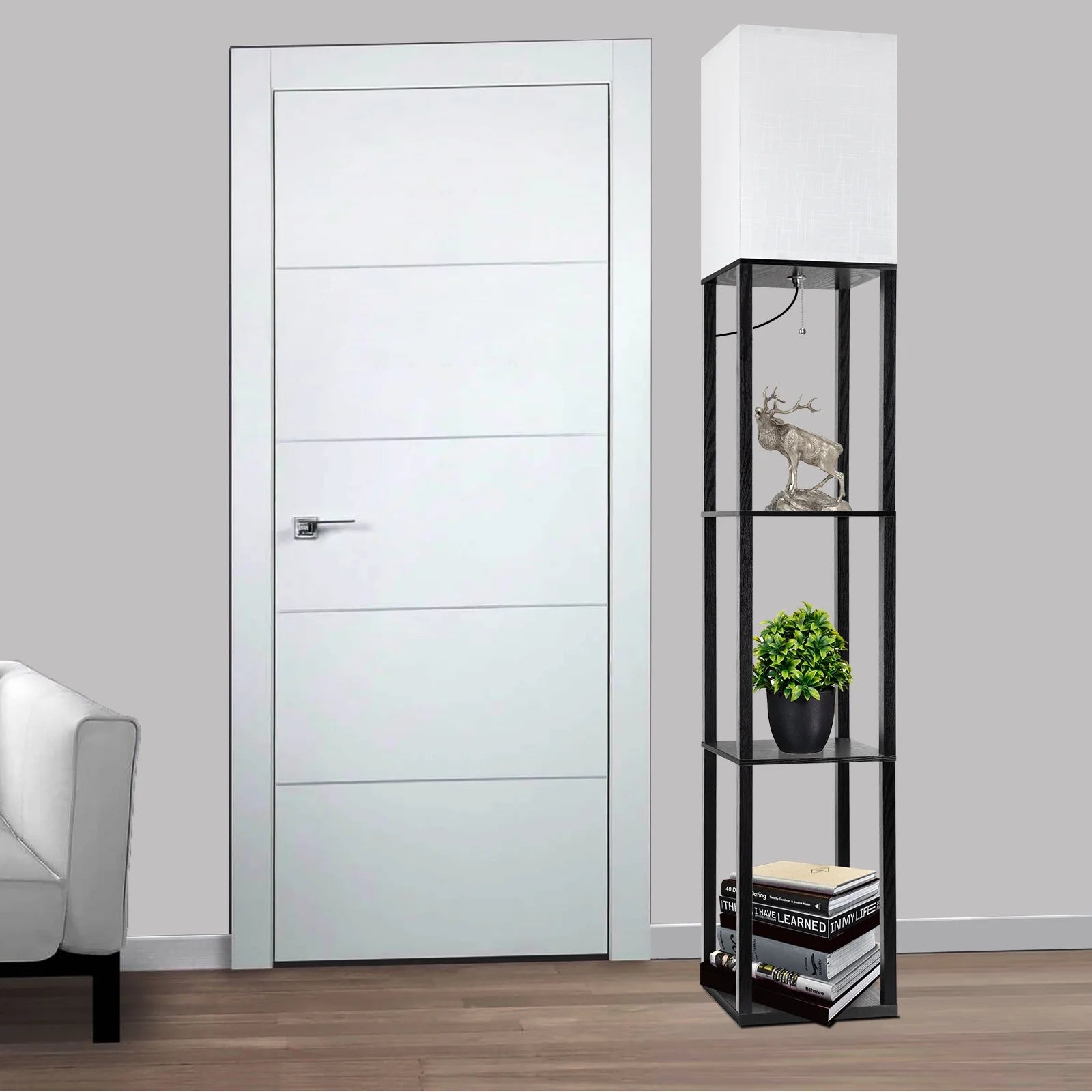 Stylish 63" Shelf Floor Lamp with Adjustable Lighting and Storage for Your Living Room, Bedroom, or Office - Modern Black Design