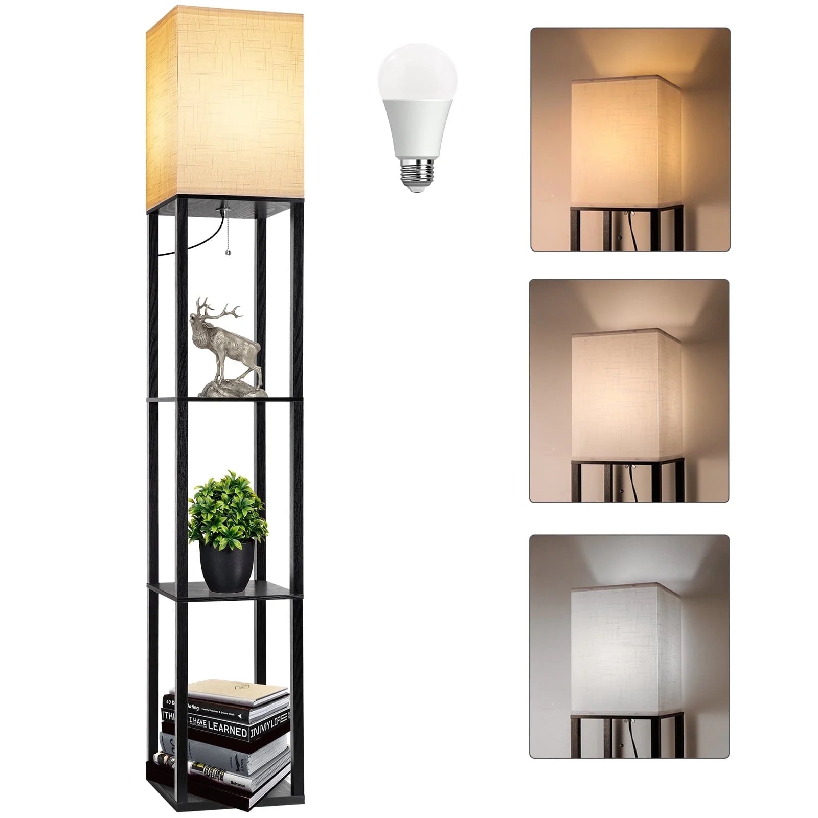 Stylish 63" Shelf Floor Lamp with Adjustable Lighting and Storage for Your Living Room, Bedroom, or Office - Modern Black Design