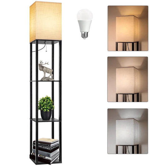 Stylish 63" Shelf Floor Lamp with Adjustable Lighting and Storage for Your Living Room, Bedroom, or Office - Modern Black Design