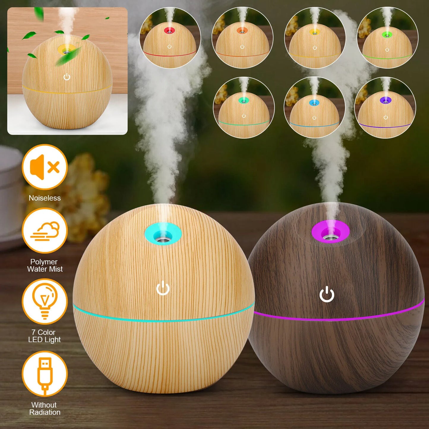 Revitalize Your Space with the USB Aroma Humidifier - Ultrasonic Essential Oil Diffuser with 7 Color LED Light