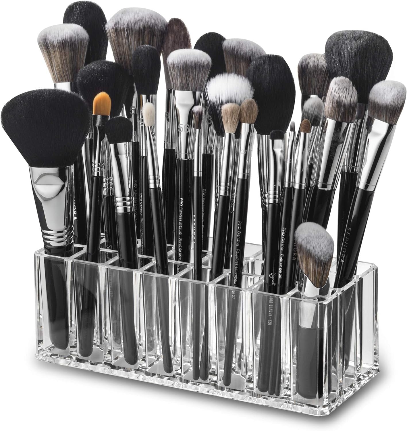 Byalegory Clear Acrylic Makeup Brush Organizer - 24 Slot Cosmetic Storage Solution