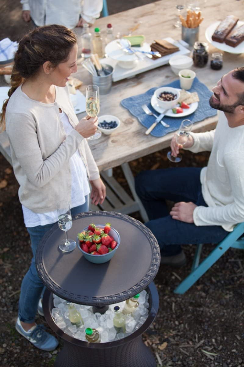 Elevate Your Outdoor Experience with the Pacific Cool Bar - Stylish Espresso Brown Beverage Cooler & Patio Table