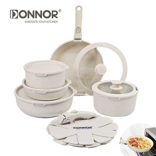 Versatile Nonstick Kitchen Cookware Set with Removable Handle - Safe and Eco-Friendly Pots and Pans for All Stovetops