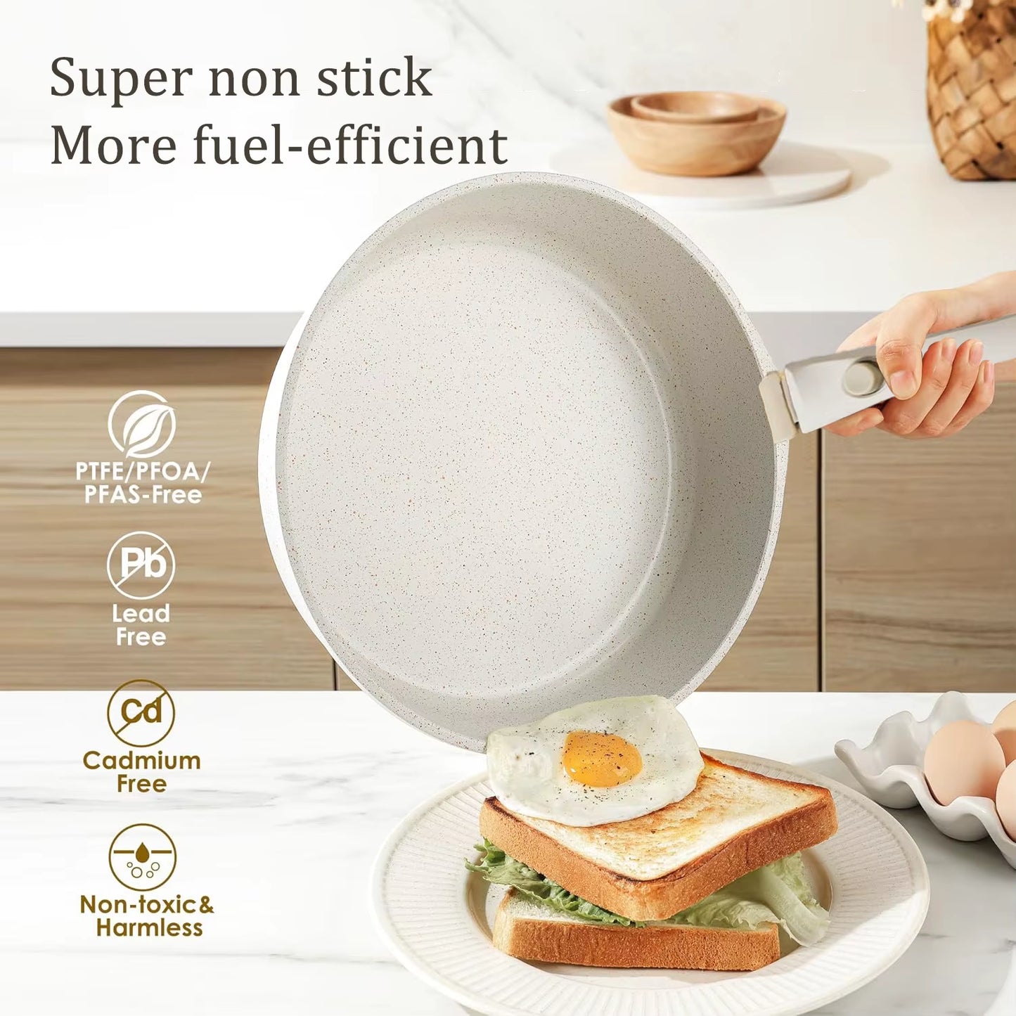 Versatile Nonstick Kitchen Cookware Set with Removable Handle - Safe and Eco-Friendly Pots and Pans for All Stovetops