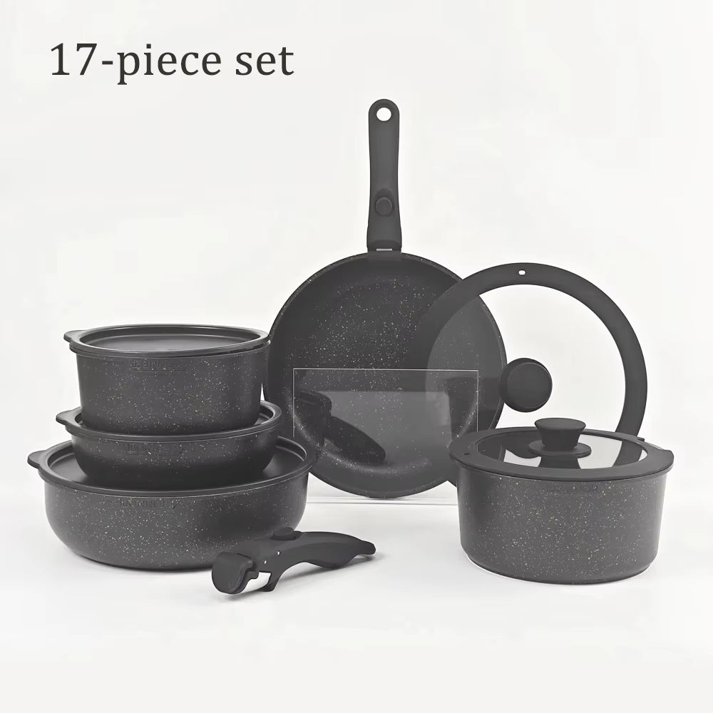 Versatile Nonstick Kitchen Cookware Set with Removable Handle - Safe and Eco-Friendly Pots and Pans for All Stovetops