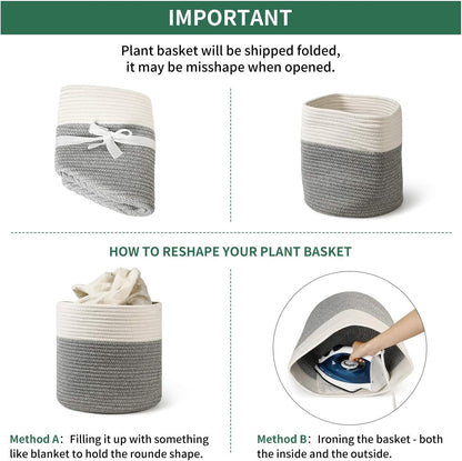 Chic White Grey Striped Cotton Rope Plant Basket - Ideal for 10" Indoor Flower Pots & Stylish Home Storage Solution - 11" x 11"