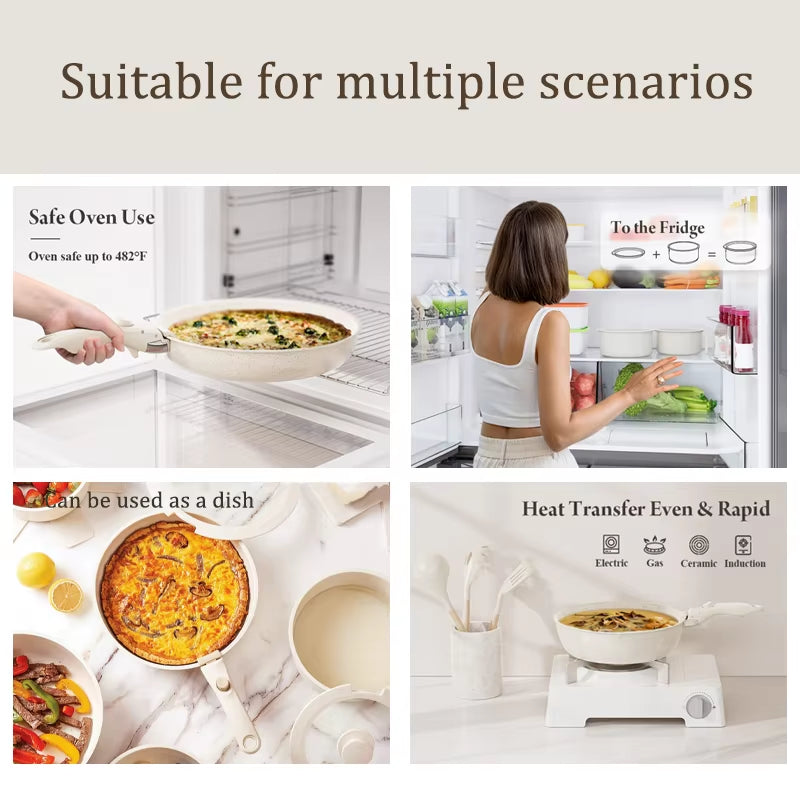 Versatile Nonstick Kitchen Cookware Set with Removable Handle - Safe and Eco-Friendly Pots and Pans for All Stovetops