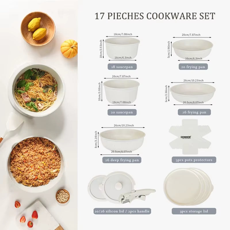 Versatile Nonstick Kitchen Cookware Set with Removable Handle - Safe and Eco-Friendly Pots and Pans for All Stovetops