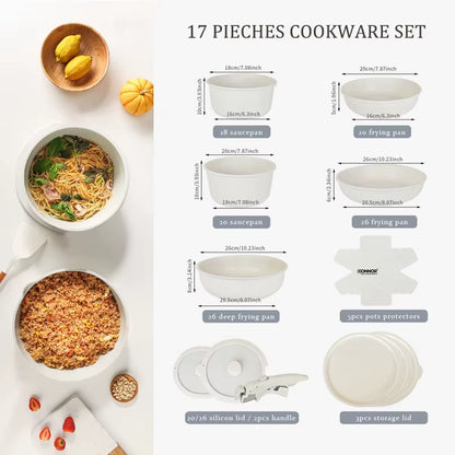 Versatile Nonstick Kitchen Cookware Set with Removable Handle - Safe and Eco-Friendly Pots and Pans for All Stovetops