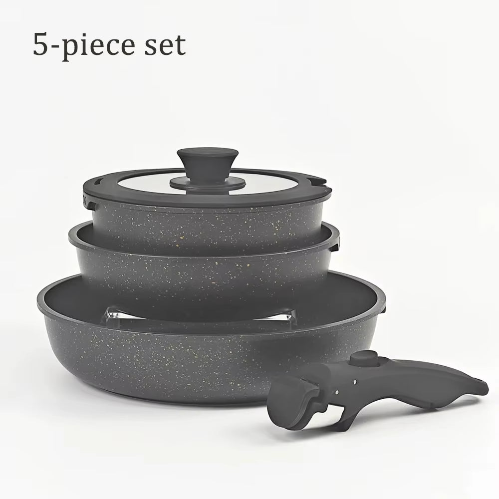 Versatile Nonstick Kitchen Cookware Set with Removable Handle - Safe and Eco-Friendly Pots and Pans for All Stovetops