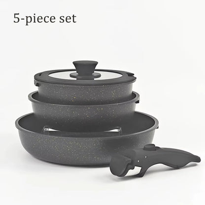 Versatile Nonstick Kitchen Cookware Set with Removable Handle - Safe and Eco-Friendly Pots and Pans for All Stovetops